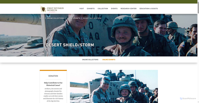 Security scan screenshot of https://www.fdmuseum.org/collection/online-exhibits/desert-shield-storm/