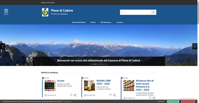 Security scan screenshot of https://www.comune.pievedicadore.bl.it/home