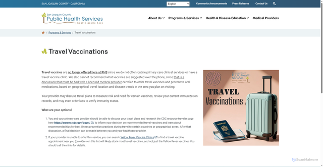 Security scan screenshot of https://cms.sjcphs.org/phs/programs-and-services/travel-vaccinations