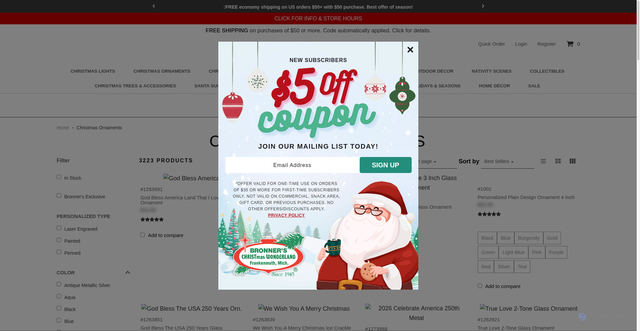 Security scan screenshot of https://www.bronners.com/christmas-ornaments?page=1