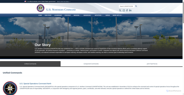 Security scan screenshot of https://www.northcom.mil/About/