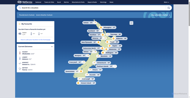 Security scan screenshot of https://www.metservice.com/