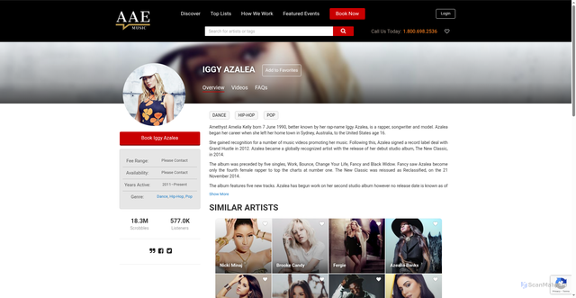 Security scan screenshot of https://www.aaemusic.com/artist/iggy-azalea