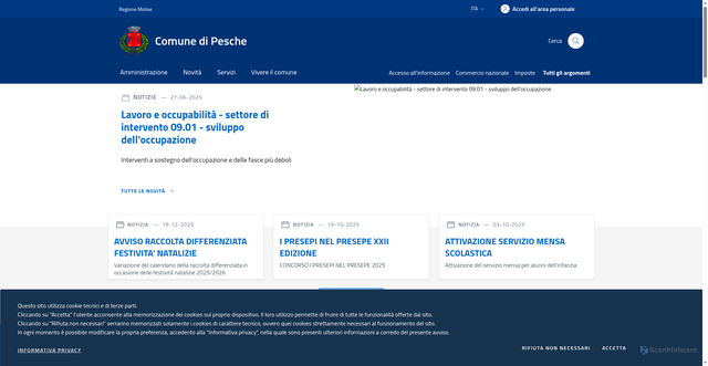 Security scan screenshot of https://www.comune.pesche.is.it/