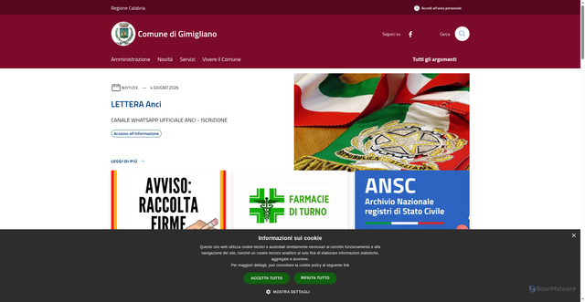 Security scan screenshot of https://www.comune.gimigliano.cz.it