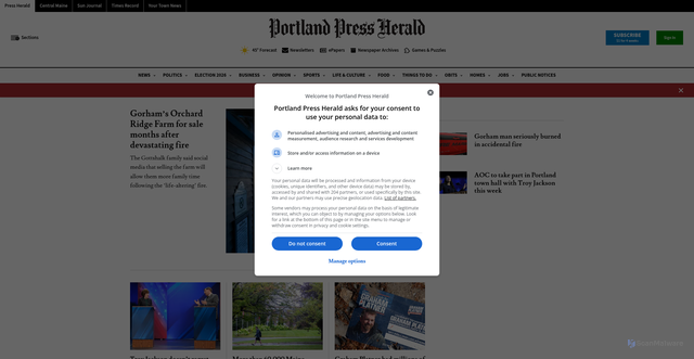 Security scan screenshot of https://pressherald.com