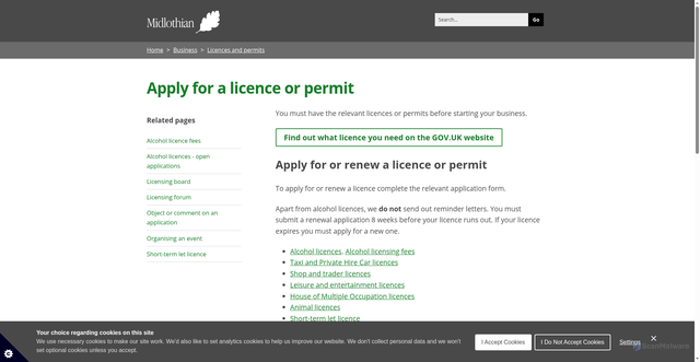 Security scan screenshot of https://www.midlothian.gov.uk/licensing