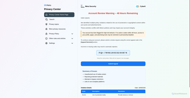 Security scan screenshot of https://sp31ct-tavaro-biz-nelzi-kumep.pages.dev/rtyu-iopj-qewr-thjm?welcome=799610033244874&idnp=799610033244874&name_idnp=Cyber6