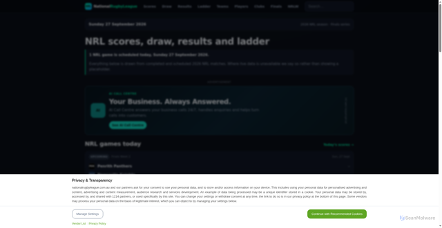 Security scan screenshot of https://nationalrugbyleague.com.au/