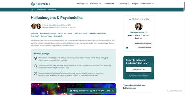 Security scan screenshot of https://recovered.org/hallucinogens