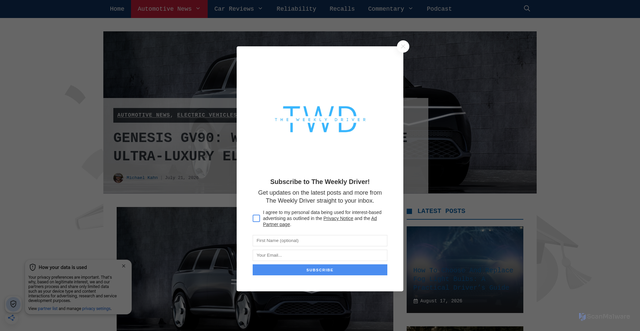 Security scan screenshot of https://theweeklydriver.com/2026/07/genesis-gv90-ultra-luxury-electric-flagship/