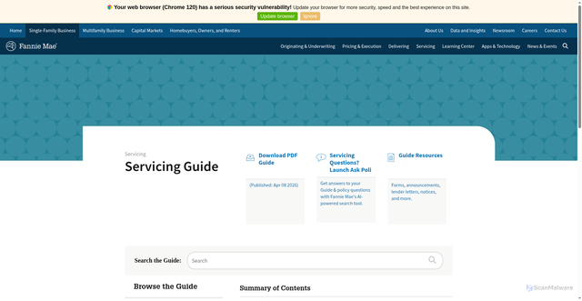Security scan screenshot of https://servicing-guide.fanniemae.com