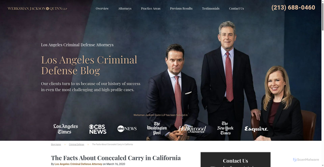 Security scan screenshot of https://werksmanjackson.com/blog/the-facts-about-concealed-carry-in-california/