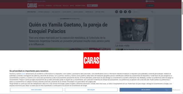 Security scan screenshot of https://caras.perfil.com/noticias/celebridades/quien-es-yamila-gaetano-la-pareja-de-exequiel-palacios.phtml