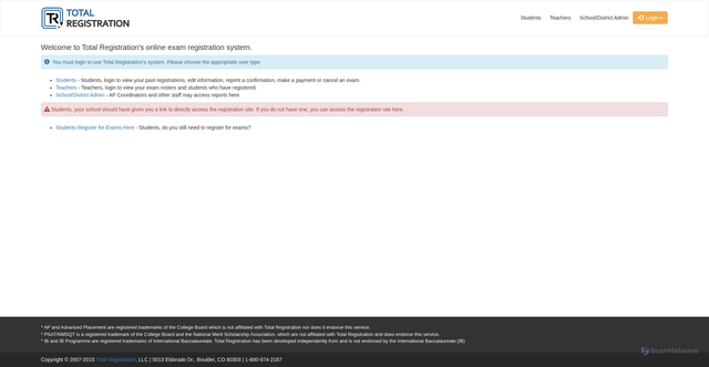 Security scan screenshot of https://user.totalregistration.net/