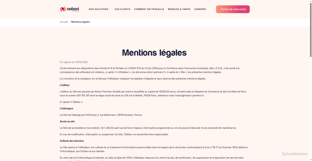 Security scan screenshot of https://nobori-website.pages.dev/mentions-legales/
