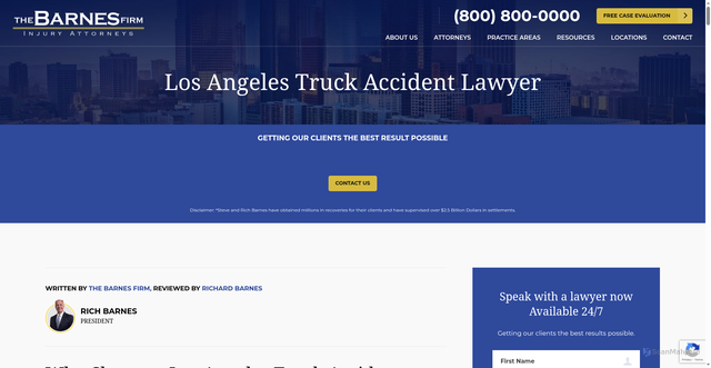 Security scan screenshot of https://www.thebarnesfirm.com/los-angeles-personal-injury-attorney/commercial-truck-accidents/