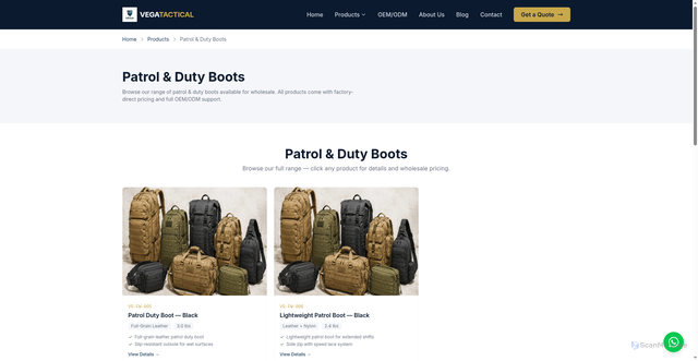 Security scan screenshot of https://vegatactical.pages.dev/products/tactical-footwear/patrol-duty-boots/