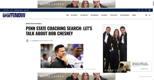 Security scan screenshot of https://nittanysportsnow.com/2025/10/penn-state-coaching-search-lets-talk-about-bob-chesney/