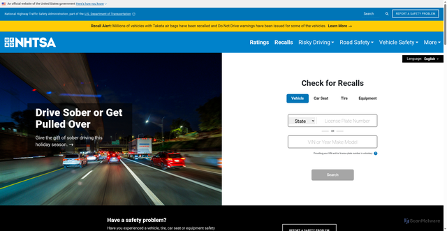 Security scan screenshot of https://www.nhtsa.gov/