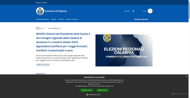 Security scan screenshot of https://www.comune.siderno.rc.it/it