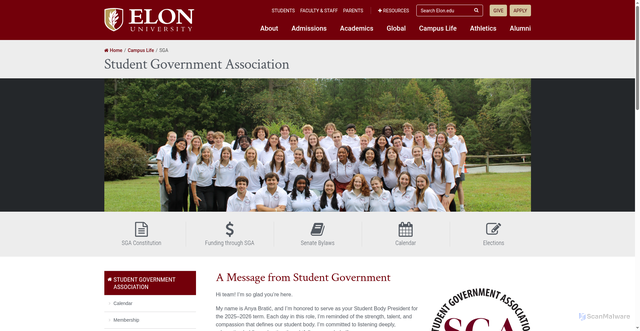 Security scan screenshot of https://www.elon.edu/u/sga/
