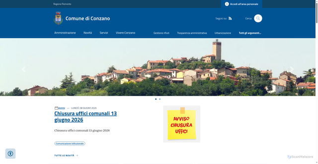 Security scan screenshot of https://www.comune.conzano.al.it