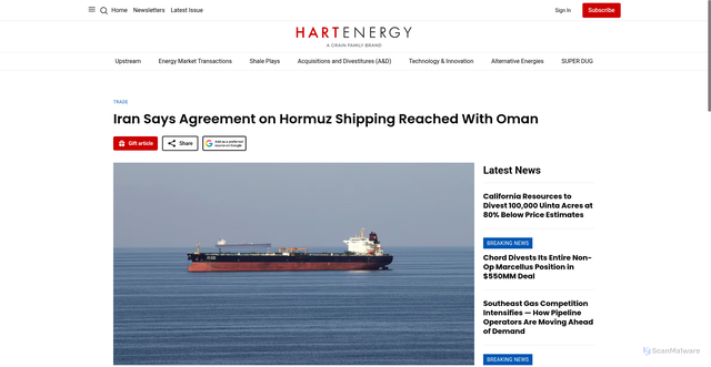 Security scan screenshot of https://www.hartenergy.com/policy-and-regulation/trade/he-iran-oman-strait-hormuz/