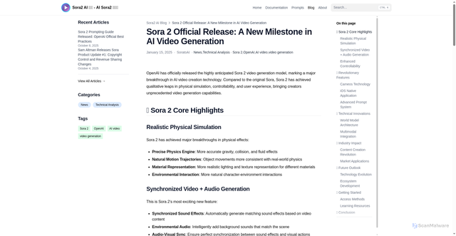 Security scan screenshot of https://soratoai.com/en/blog/sora-2-release-analysis/