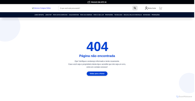 Security scan screenshot of https://universocomprasonline.com.br/categorias/colecionaveis/disney