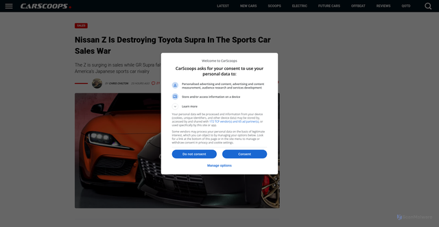 Security scan screenshot of https://www.carscoops.com/2025/10/nissan-z-is-destroying-toyota-supra-in-americas-sports-car-sales-war/