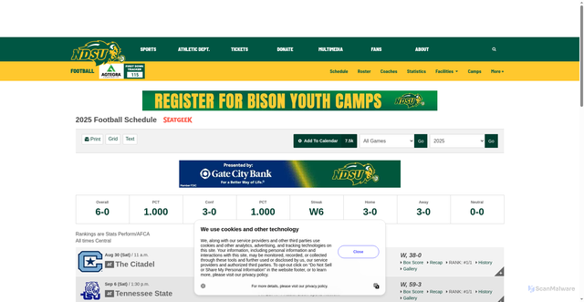 Security scan screenshot of https://gobison.com/sports/football/schedule/2025