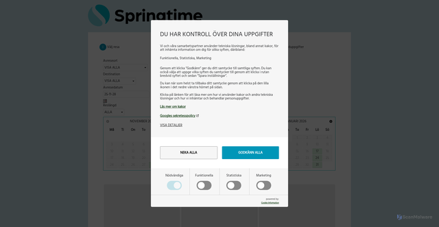 Security scan screenshot of https://bokaspringtime.comers.se/
