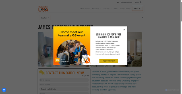 Security scan screenshot of https://www.studyusa.com/en/schools/p/va032/james-madison-university
