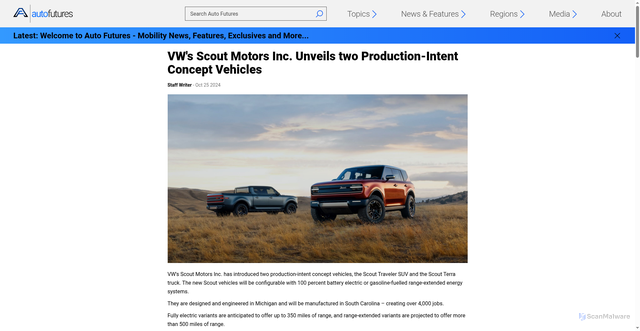 Security scan screenshot of https://www.autofutures.tv/topics/vw-s-scout-motors-inc.-unveils-two-production-intent-concept-vehicles/s/f8393d72-eb6e-4fce-a970-c1761eacef57