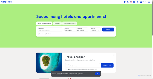 Security scan screenshot of https://ostrovok.ru