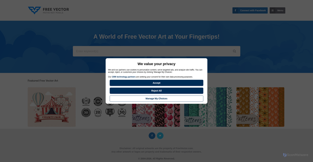 Security scan screenshot of a.freevector.com
