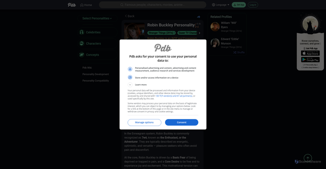 Security scan screenshot of https://www.personality-database.com/profile/42183/robin-buckley-stranger-things-2016-mbti-personality-type