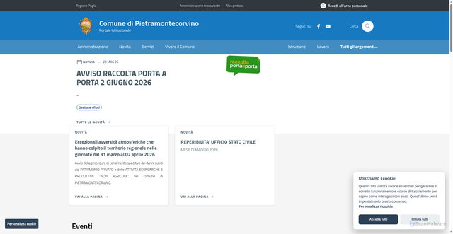 Security scan screenshot of https://www.comune.pietramontecorvino.fg.it