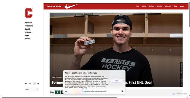 Security scan screenshot of https://cornellbigred.com/news/2025/10/9/mens-ice-hockey-malott-first-nhl-goal-release.aspx