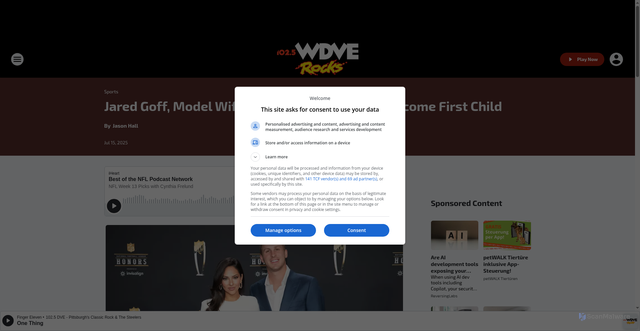 Security scan screenshot of https://dve.iheart.com/content/2025-07-15-jared-goff-model-wife-christen-harper-goff-welcome-first-child/