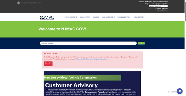 Security scan screenshot of https://www.nj.gov/mvc/