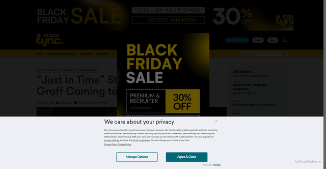 Security scan screenshot of https://stagelync.com/news/just-in-time-starring-jonathan-groff-coming-to-broadway