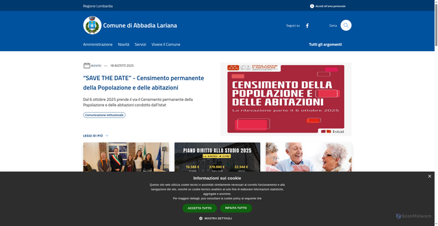Security scan screenshot of https://www.comune.abbadia-lariana.lc.it/it