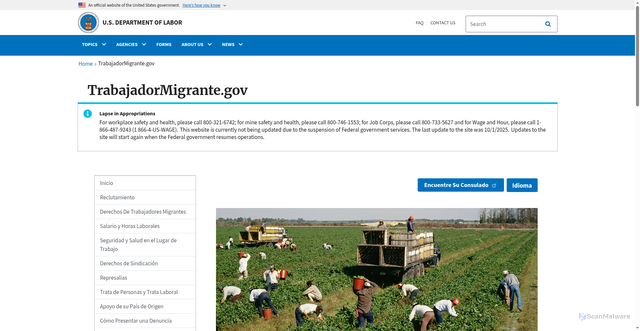 Security scan screenshot of https://trabajadormigrante.gov/