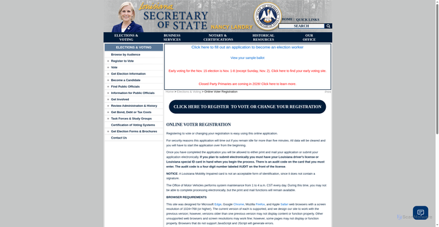 Security scan screenshot of https://www.sos.la.gov/electionsandvoting/pages/onlinevoterregistration.aspx
