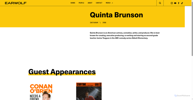 Security scan screenshot of https://www.earwolf.com/person/quinta-brunson/