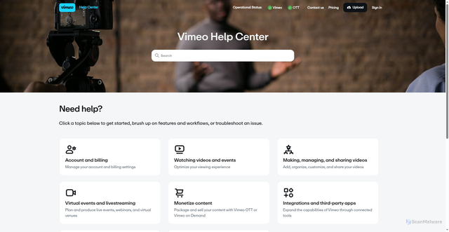 Security scan screenshot of https://vimeosupport.zendesk.com