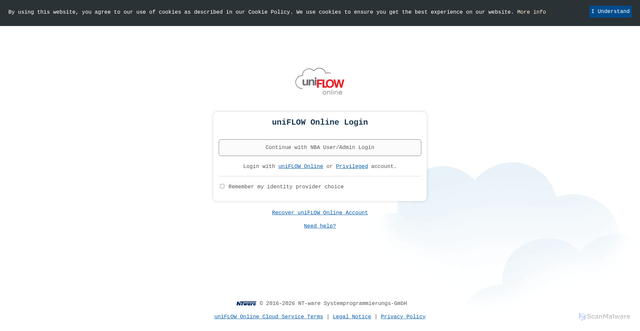 Security scan screenshot of https://nba.us.uniflowonline.com