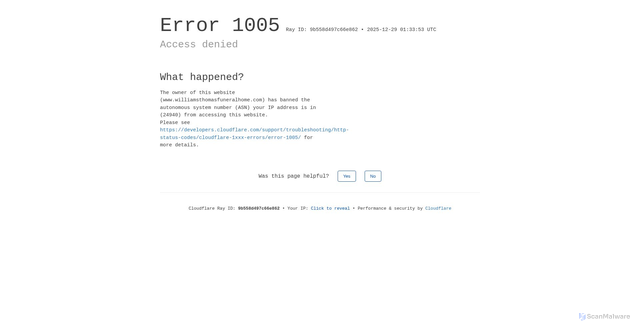 Security scan screenshot of https://www.williamsthomasfuneralhome.com/obituaries/caleb-mclain/